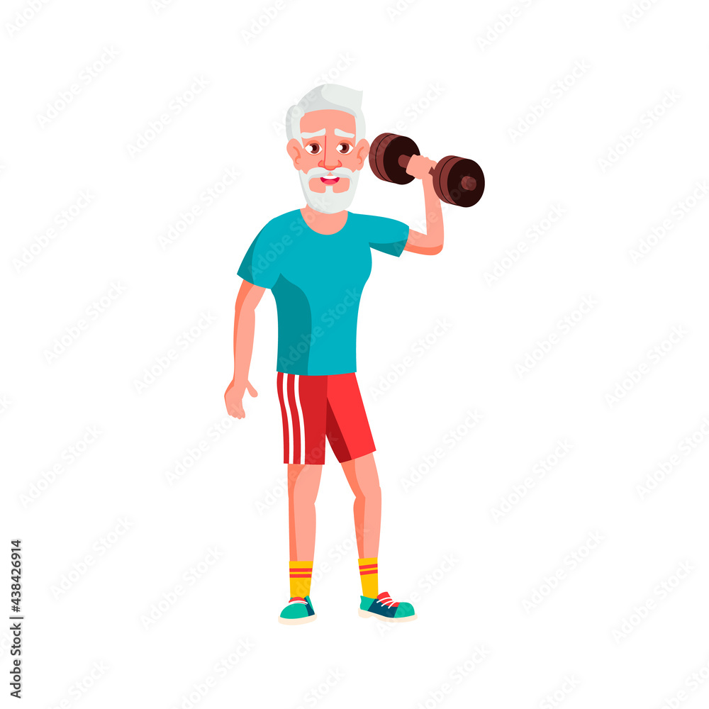 elderly sportsman training with dumbbells in gym cartoon vector. elderly sportsman training with dumbbells in gym character. isolated flat cartoon illustration elderly sportsman training with dumbbells in gym cartoon vector. elderly sportsman training with dumbbells in gym character. isolated flat cartoon illustration