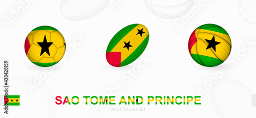 Sports icons for football, rugby and basketball with the flag of Sao Tome and Principe.
