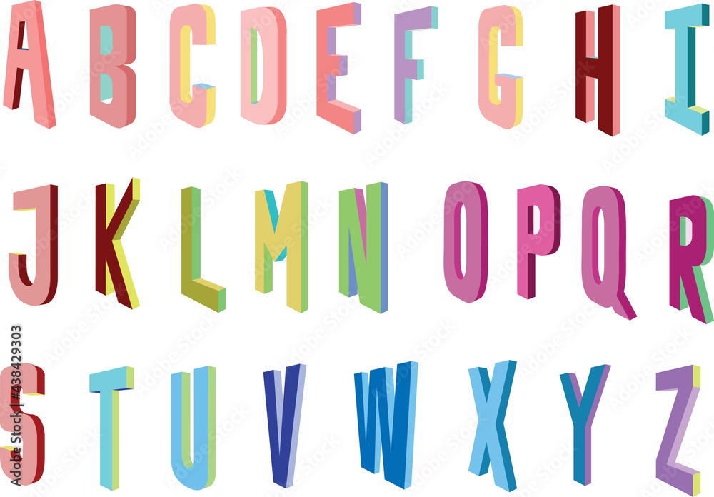 3d English alphabet vector