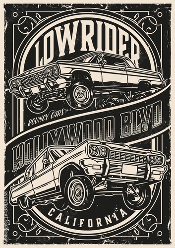 Custom cars vintage monochrome poster