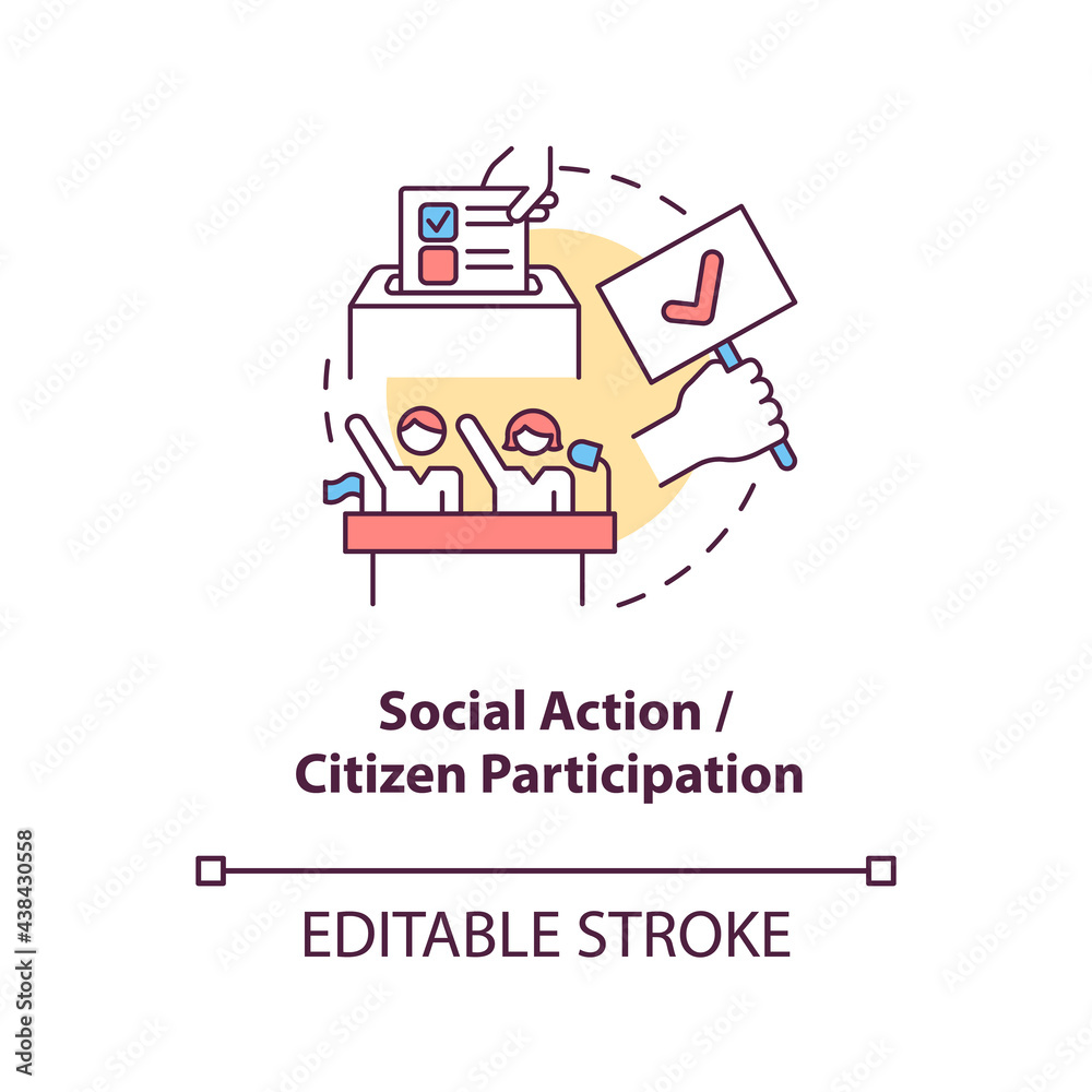 Social action and citizen participation concept icon. Community change abstract idea thin line illustration. Bringing out leadership potential. Vector isolated outline color drawing. Editable stroke