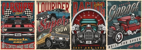Custom cars vintage colorful posters