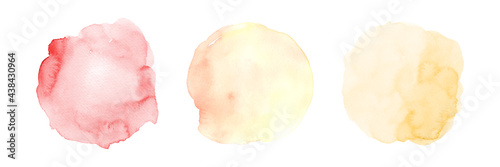 Set of three yellow gradient orange watercolor circle stain