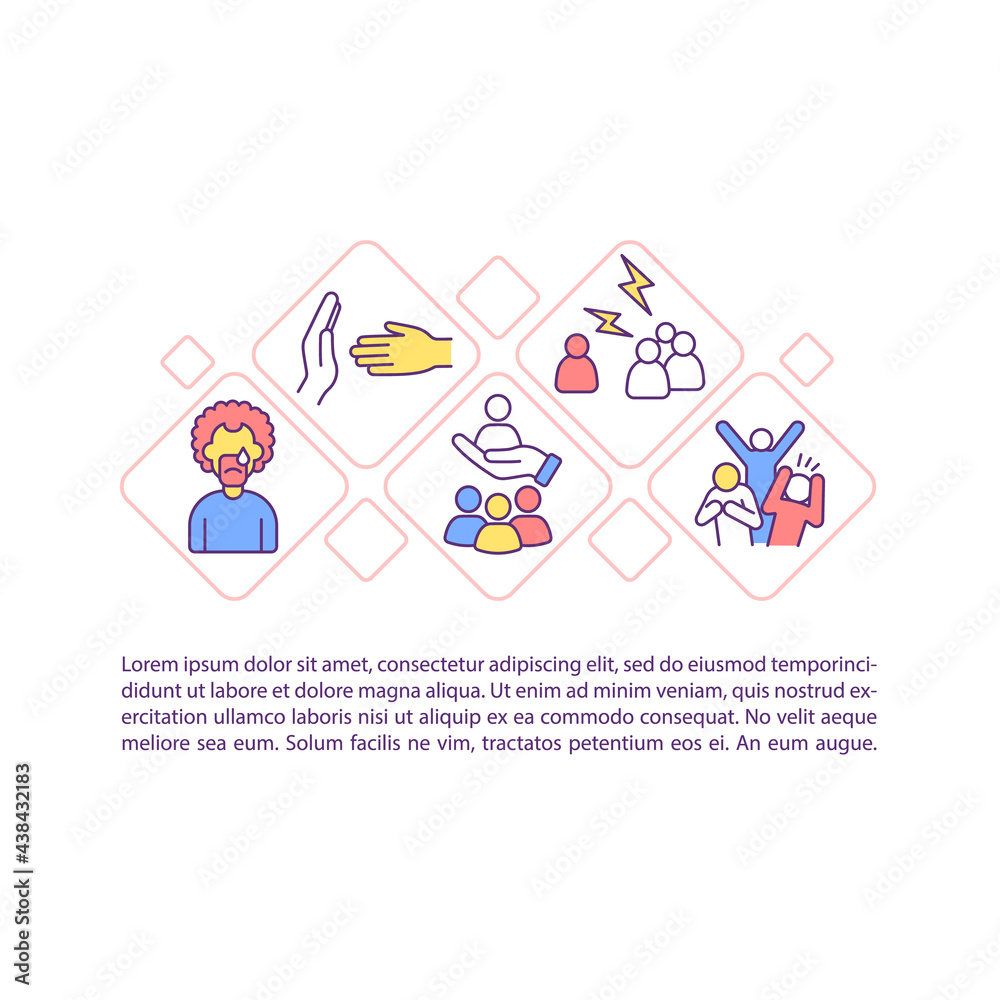 Racism in modern world concept line icons with text. PPT page vector template with copy space. Brochure, magazine, newsletter design element. Racial intolerance linear illustrations on white
