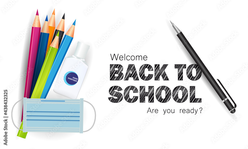 Back to school, banner with confetti, balloons and pencils, lettering in pen or chalk, vector illustration Back to school, banner with confetti, balloons and pencils, lettering in pen or chalk, vector illustration