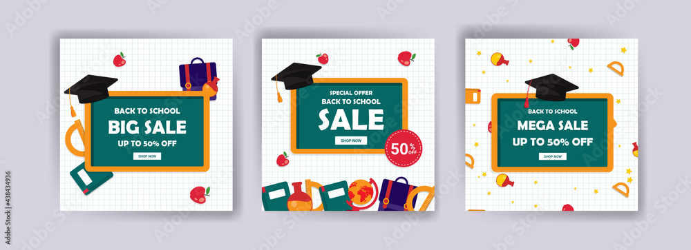 Back to school. Back to school sale. Banner vector for social media ads, web ads, postcard, card, business messages, discount flyers and big sale banners.