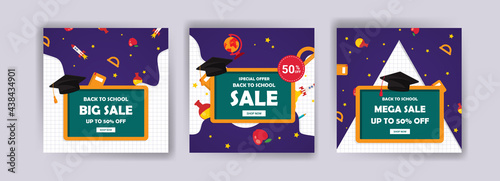 Back to school. Back to school sale. Banner vector for social media ads, web ads, postcard, card, business messages, discount flyers and big sale banners.