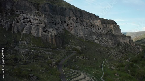 Aerial shot of Vardzia in Georgia 4k photo