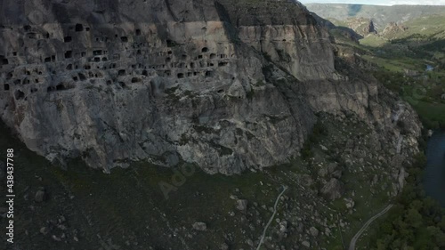 Aerial shot of Vardzia in Georgia 4k photo