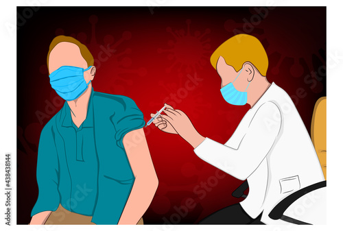 A doctor in a clinic giving a coronavirus vaccine to a man vaccination concept for immunity health prevention