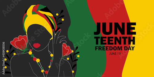 Juneteenth Independence Day. Freedom or Emancipation day. Annual american holiday. Poster, greeting card, banner and background. 