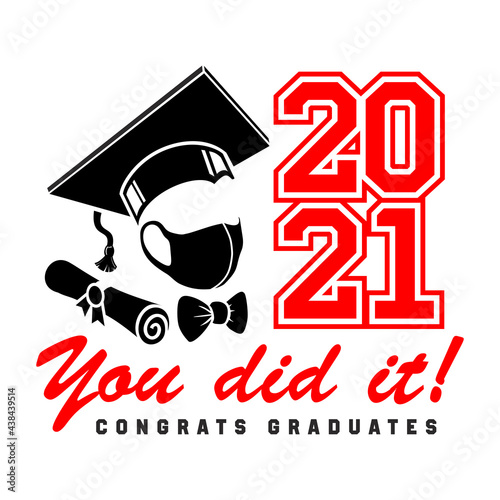 2021 class graduate. The concept of registration of congratulations for school graduates. Design for t-shirt, flyer, invitation, greeting card. Illustration, vector