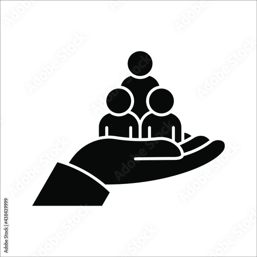 employees on human hand line icon vector illustration. An inclusive workplace on white background. color editable