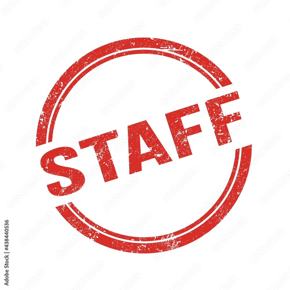 STAFF text written on red grungy round stamp. STAFF text written on red grungy round stamp.