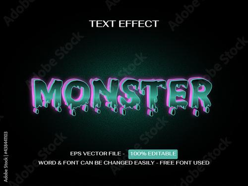 Monster text effect styl - Editable text effect dark green vector theme.