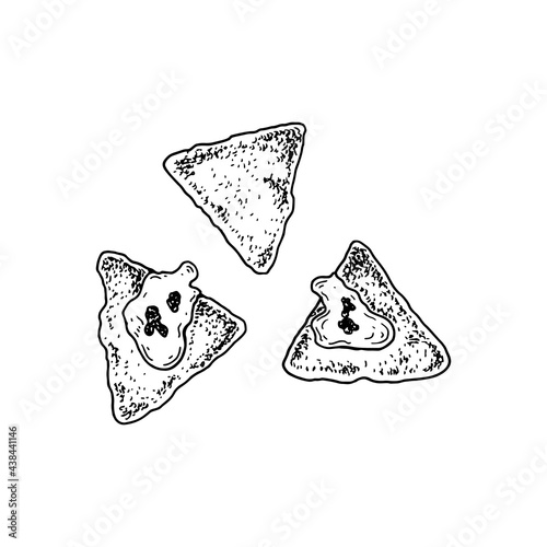 Set of hand drawn Mexican nachos. Vector illustration in sketch style