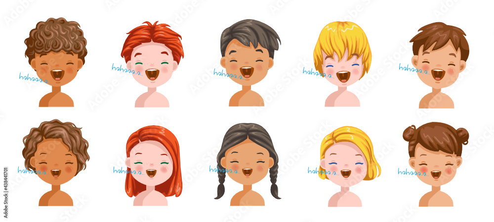 Boys and girls set emotions, feelings be smile, Laugh face of the child. Different nationalities are different. Variety of children. Female and male heads. Boys and girls set emotions, feelings be smile, Laugh face of the child. Different nationalities are different. Variety of children. Female and male heads.
