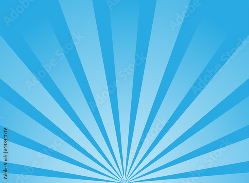 Sunlight rays background. Blue color burst background. Vector sky illustration.