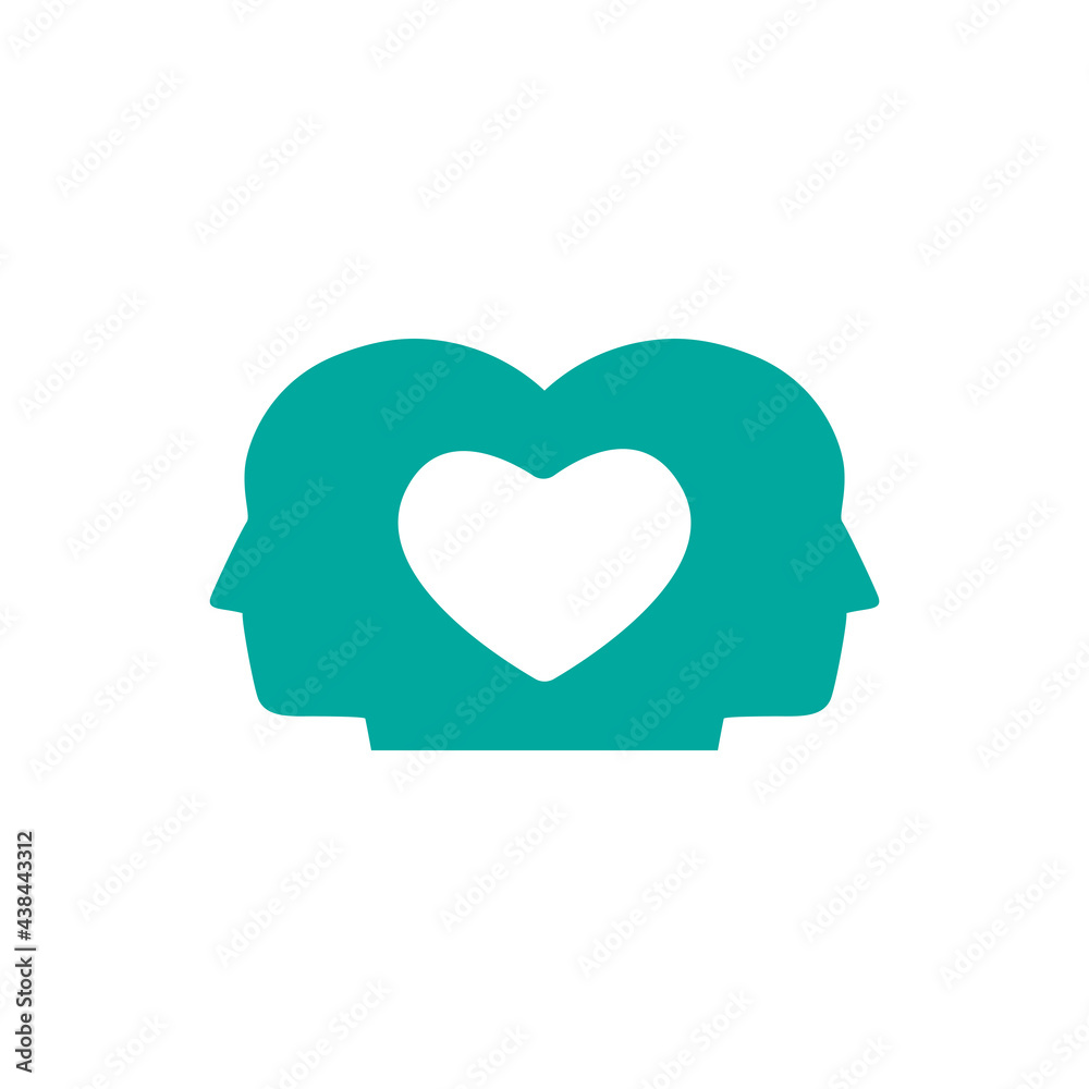 Silhouettes of human's head with big heart. Love, emotions, feelings simple icon