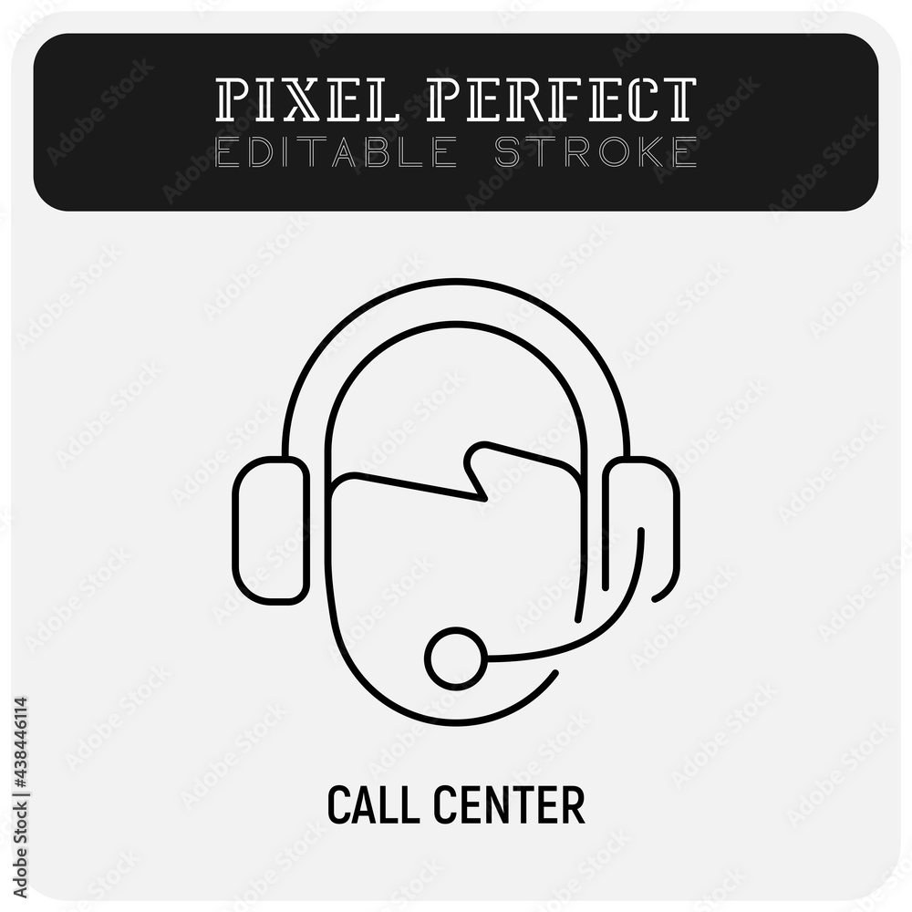 Faceless operator of call center in headset thin line icon.  Holine, helpline. Pixel perfect, editable stroke. Vector illustration.