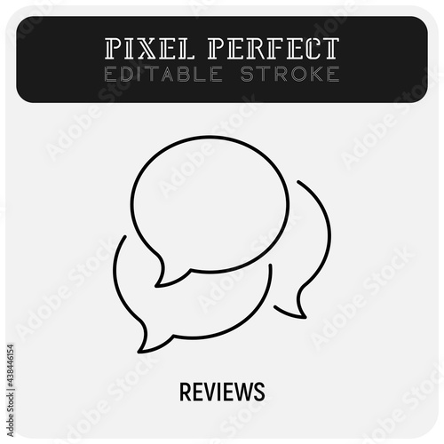 Feedback, reviews thin line icon. Three speech bubbles. Pixel perfect, editable stroke. Vector illustration.