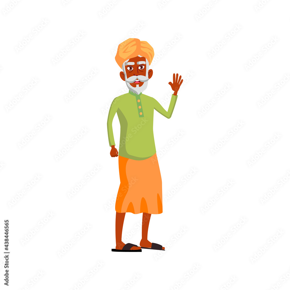 old indian man waving hand and welcoming daughter in retirement home cartoon vector. old indian man waving hand and welcoming daughter in retirement home character. isolated flat cartoon illustration