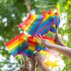 LGBT pride or LGBTQ+ gay pride with rainbow flag for lesbian, gay, bisexual, queer and transgender people human rights social equality movements in June month
