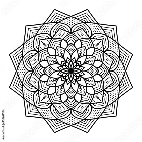 bohemian mandala white black, antistress coloring book, tattoo design oriental or indian, islamic mysterious hand drawn ornament for meditation or yoga vector illustration print for laser engraving