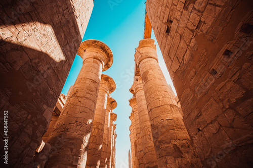 The columns with hieroglyphs in Karnak Temple, Luxor, Egypt