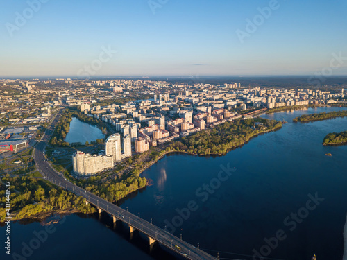 Dnieper River in Kiev. Aerial drone view.