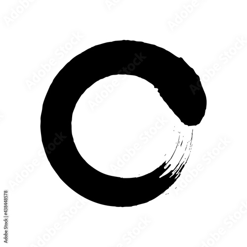 black circle brush enso symbol, smear circle shape with scribble hand drawn, ink dirty stain black on white, paint stripe brush strokes circle symbol