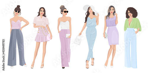 Set of women dressed in stylish trendy pastel color summer spring clothes 2021 - fashion street style