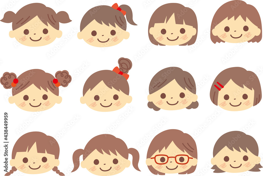 いろいろな女の子の顔のイラスト Stock Vector Adobe Stock