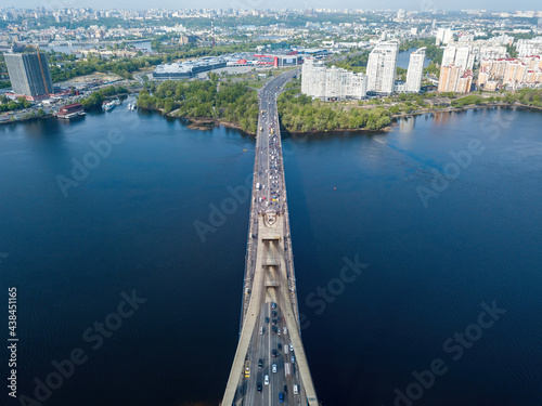 Bridge over the river in Kiev. Aerial drone view.