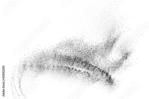 Black grainy texture isolated on white background. Dust overlay. Dark noise granules. Digitally generated image. Vector design elements. Illustration, Eps 10.