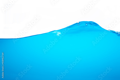 Water surface wave colour blue with bubbles isolated on the white background.