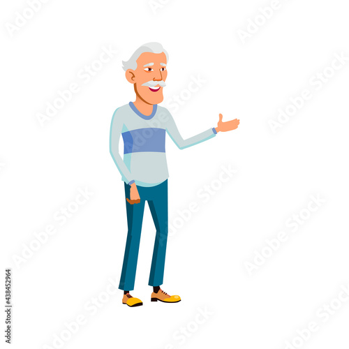 old chinese grandfather talking with granddaughter in house cartoon vector. old chinese grandfather talking with granddaughter in house character. isolated flat cartoon illustration