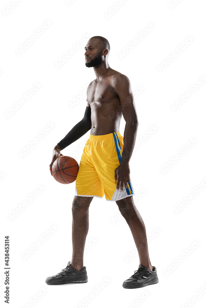 one african man basketball player holding ball in silhouette isolated white background one african man basketball player holding ball in silhouette isolated white background