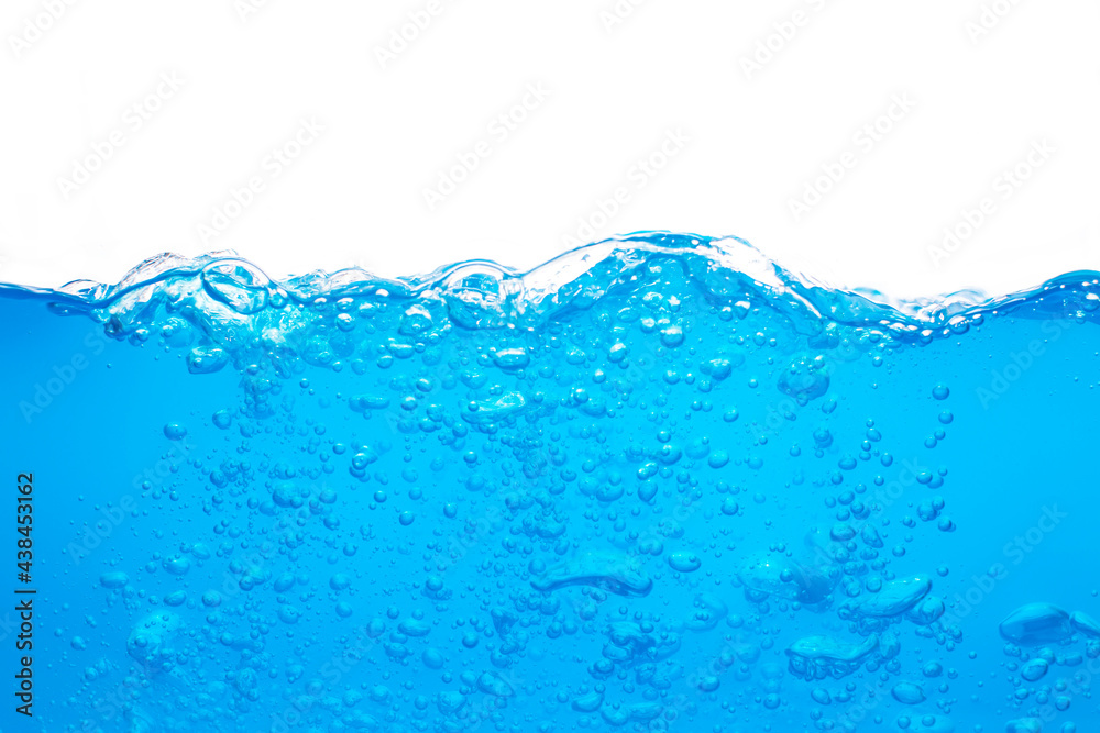 Water surface colour blue with bubbles isolated on the white background Water surface colour blue with bubbles isolated on the white background