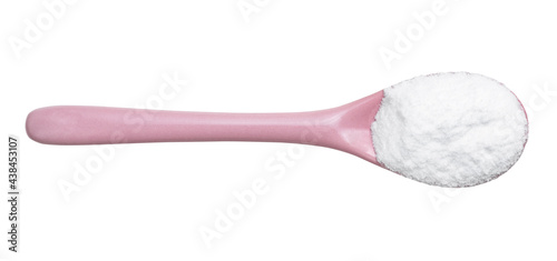 Quadro su tela top view of dextrose sugar in pink ceramic spoon
