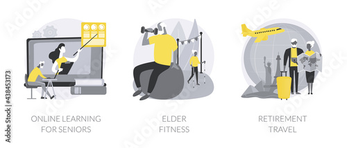 Elderly people lifestyle abstract concept vector illustrations.