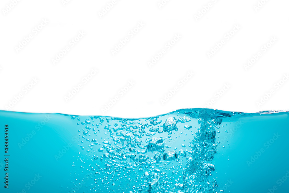 Water surface colour blue with bubbles isolated on the white background Water surface colour blue with bubbles isolated on the white background