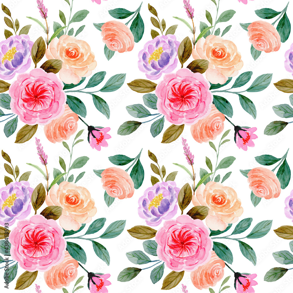 Seamless pattern of rose flower with watercolor