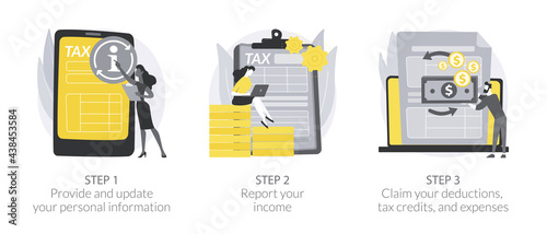 Tax filing abstract concept vector illustrations.