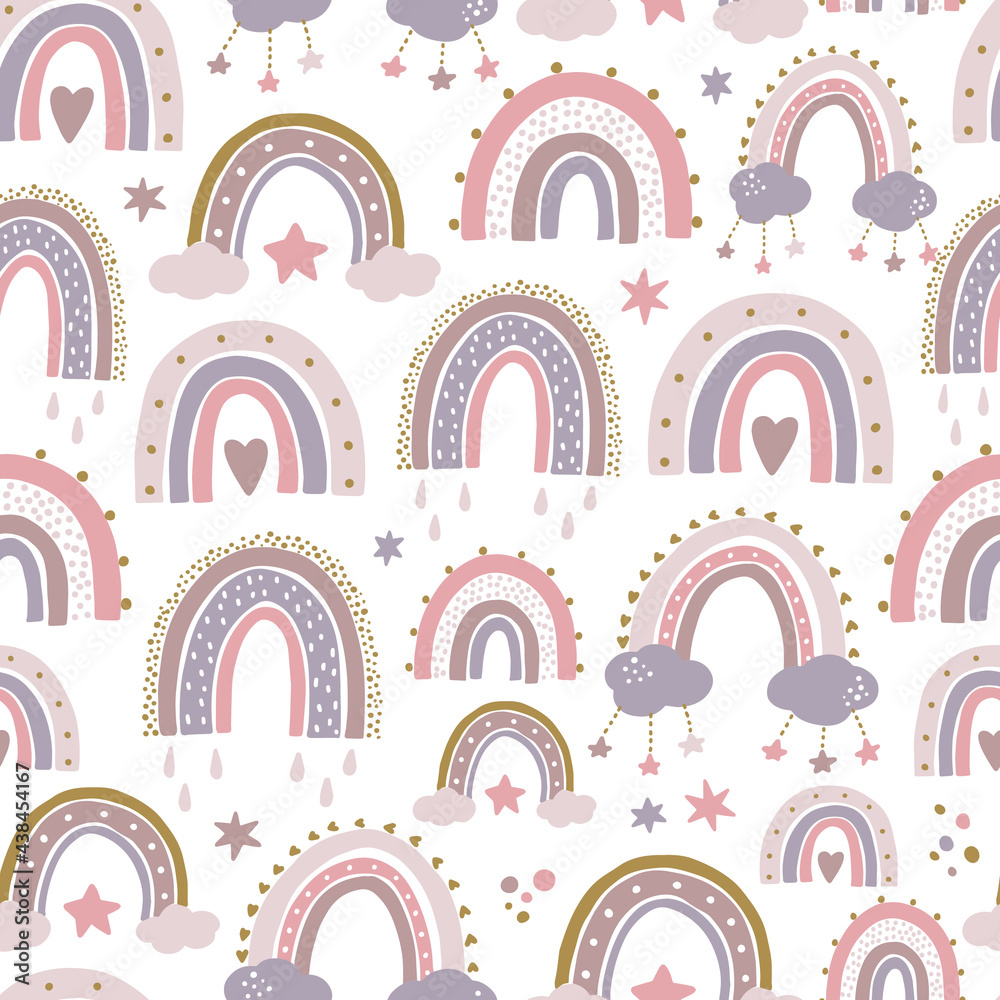 cute seamless pattern with rainbows and unicorns for nursery textile, wallpaper, scrapbooking, wrapping paper, kids apparel, etc. Scandinavian decor. cute seamless pattern with rainbows and unicorns for nursery textile, wallpaper, scrapbooking, wrapping paper, kids apparel, etc. Scandinavian decor.