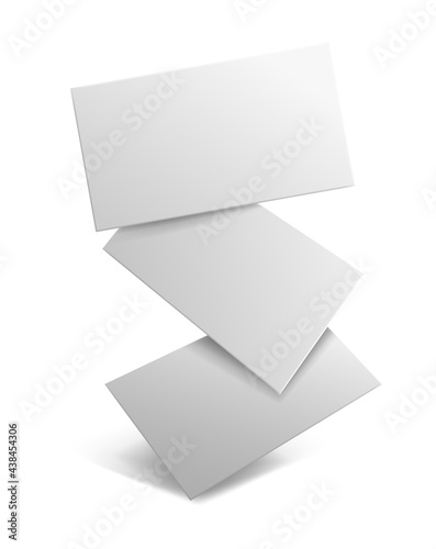 Business card blank. Realistic falling branding cards, advertise presentation. Empty rectangle paper, marketing branding mockup, corporate identity stationery. Vector isolated illustration