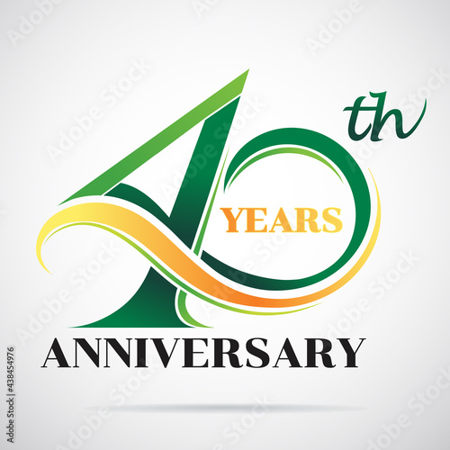 40 years anniversary celebration logo design with decorative ribbon or banner. Happy birthday design of 40th years anniversary celebration.