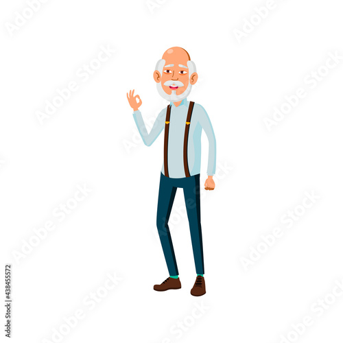 old caucasian man gesturing ok and approving friend choice cartoon vector. old caucasian man gesturing ok and approving friend choice character. isolated flat cartoon illustration