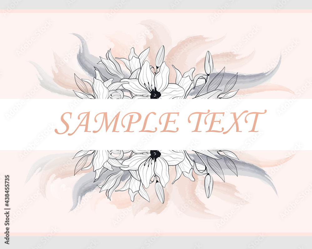 Fototapeta premium Vector poster with flowers in line art style with place for text.