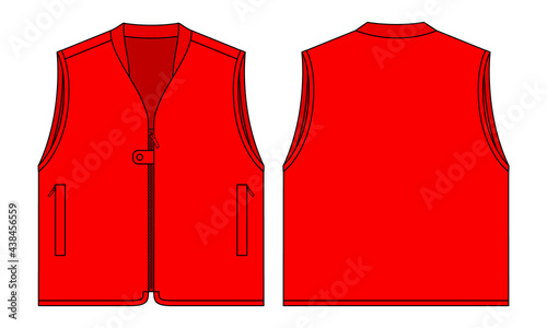 Red Vest Template Vector On White Background.Front and Back Views.